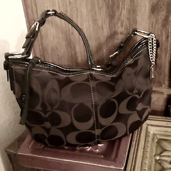 Coach Handbags - Coach shoulder bag black green/grey Cs, Missing Coach Charm.